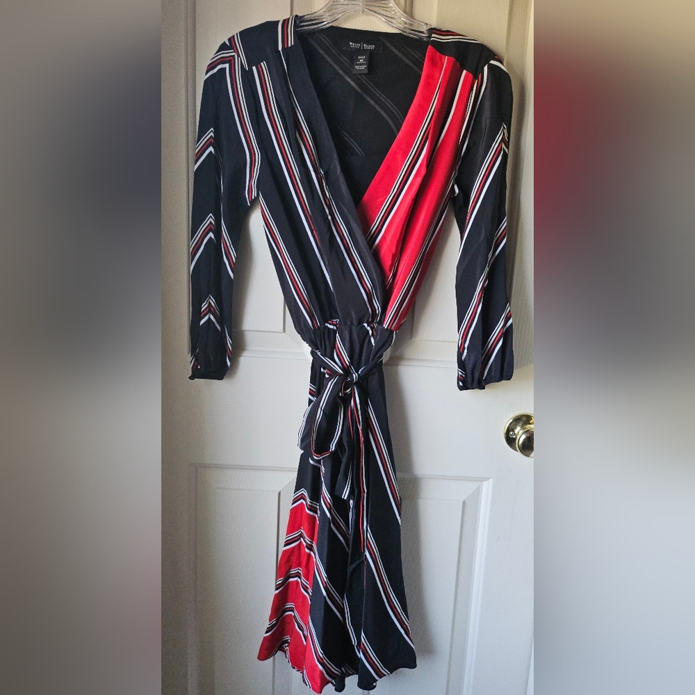 White House Black Market Silk Black and Red Wrap Dress